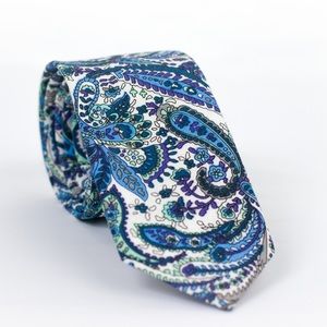 Blue paisley skinny tie